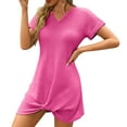 thumbnail image 2 of Drses‌‌ ‌‌‌‌‌‌‌‌‌‌‌‌‌‌‌‌Women's Waffle Knit Twist Cover Up Dress - Short Sleeve V Neck Swimsuit Beach Mini Dress, 2 of 7