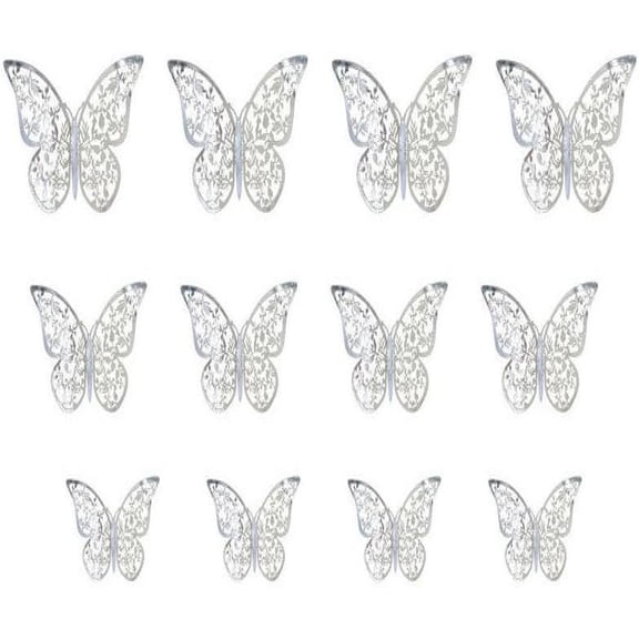 Nvzi 12pcs Butterfly Wall Sticker Room Decoration Sticker Wall Home Decoration Butterfly Sticker(Silver)