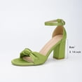 thumbnail image 7 of Rokment Women's Satin Silk Bowknot Dressy Sandals 2026 Stylish Business Formal Open Toe Ankle Strap Chunky Block High Heels Dress Pumps Summer Shoes for Wedding Banquet Green Size 8, 7 of 7