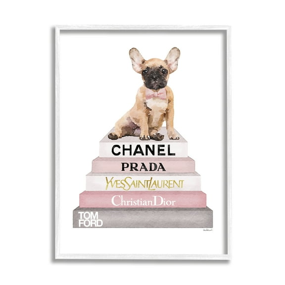Stupell Industries Watercolor High Fashion Bookstack French Bulldog Graphic Art Framed Art Print Wall Art, 11x14, By Amanda Greenwood
