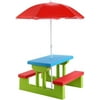 Kids Picnic Table, Indoor & Outdoor Plastic Table and Bench with Removable Umbrella, Portable Toddler Picnic Table and Chair Set for Garden, Backyard, Patio