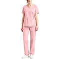 thumbnail image 2 of Trikvn Women's Medical Scrub Sets Mock Wrap V-Neck Nursing Uniforms Short Sleeve Top and Straight Leg Cargo Pants Soft Breathable Healthcare Apparel with Pockets, 2 of 5