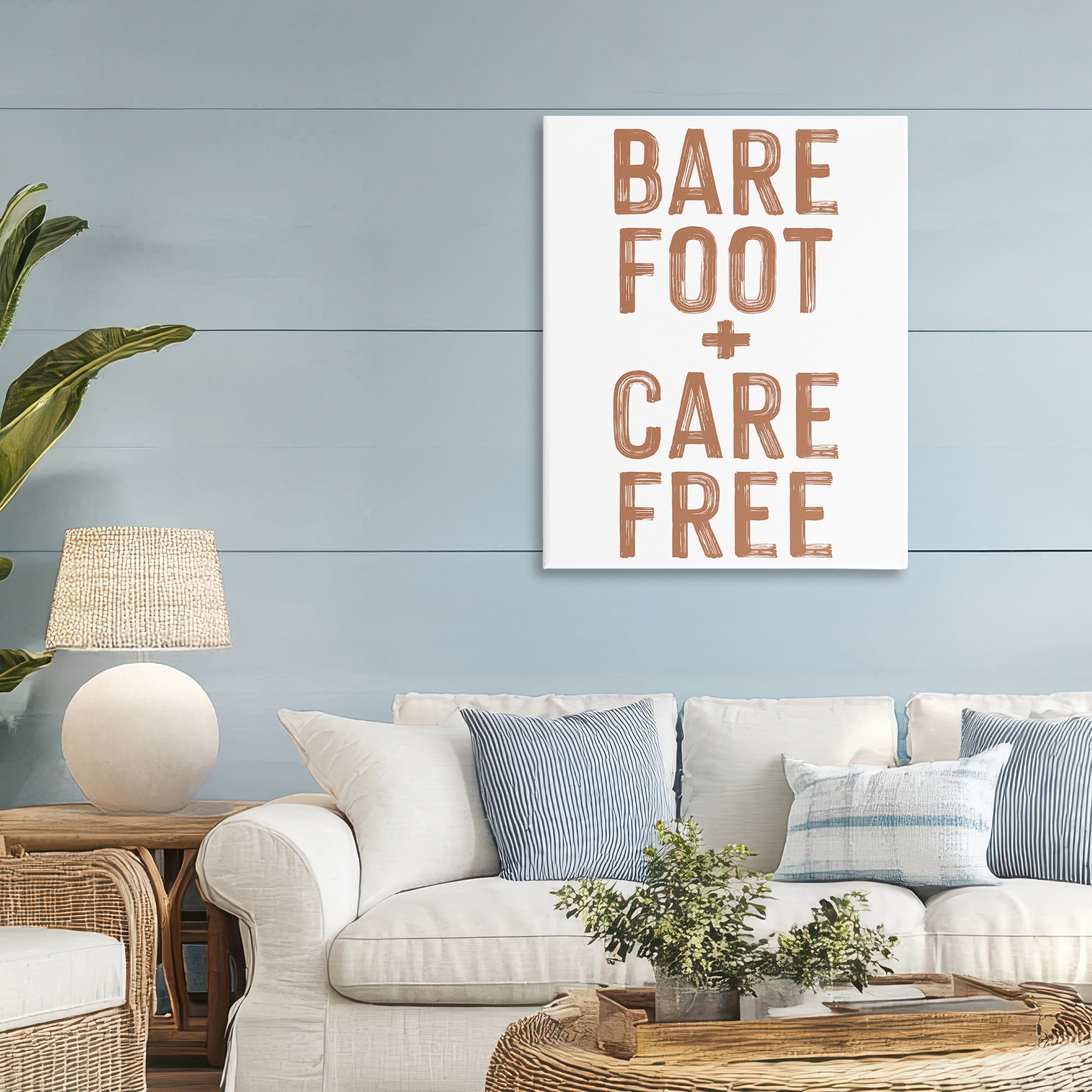 Barefoot Carefree Summer Sentiment Canvas Wall Art, design by Lettered and Lined
