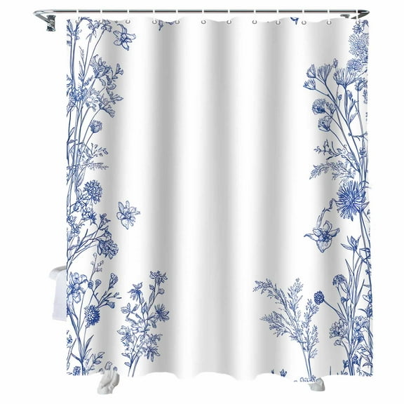 Shower Curtains Blue Flower Bath Curtain Blue Theme Waterproof Bathroom Shower Curtain Set with Hooks Decoration 36 x 72 Inches