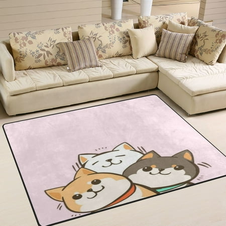 Area Rug Indoor 63 x48 Non-Slip Wear Resistant Floor Mats Soft Large Carpets for Living Room Bedroom Home Decor Washable Rug Three Cutes Hiba Inu Dogs