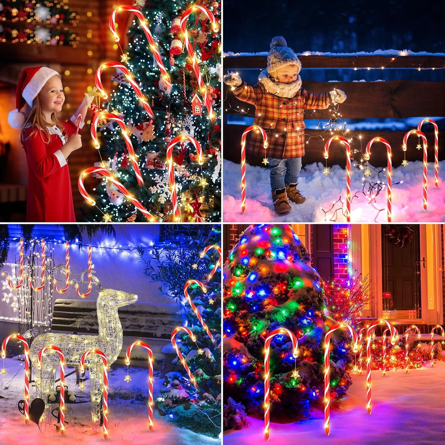 Qoosea 12Pack Outside Christmas Decorations Solar Candy Cane Lights, 72Led 8 Modes Waterproof Solar Christmas Holiday Outdoor Lights for Lawns Pathway Lights