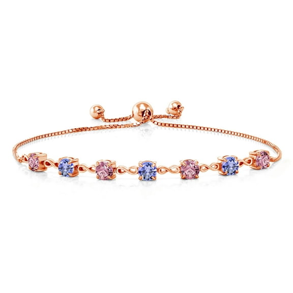 18K Rose Gold Plated Silver Pink Lab Grown Diamond and Blue Tanzanite Infinity Tennis Bracelet for Women (2.58 Cttw, Gemstone April Birthstone, Round 4.5MM, Fully Adjustable up to 9 inch)