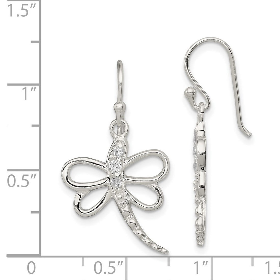 925 Sterling Silver Open Polished Cubic Zirconia Dragonfly Shepherd Hook Earrings 32x17mm Wide Dangle Earring for Women