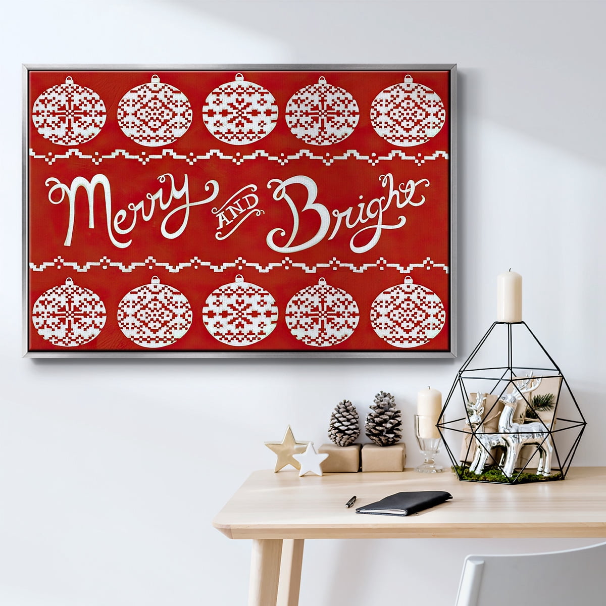 Fair Isle Snowflake II - Framed Gallery Wrapped Holiday Canvas - 25 x 37 - Silver Frame