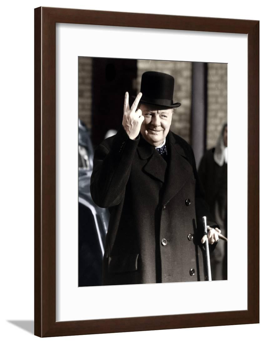 Winston Churchill Making His Famous V for Victory Sign, 1942 Framed