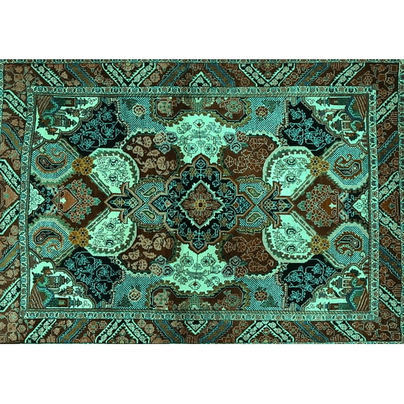 Ahgly Company Indoor Rectangle Persian Turquoise Blue Traditional Area Rugs, 2' x 3'