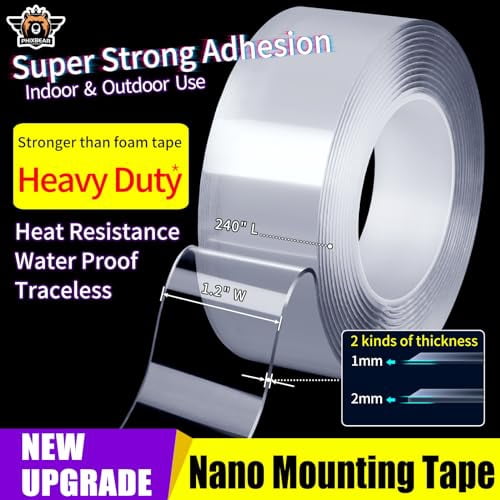 Quivanta Extra Large 1.2" x 240" Double Sided Mounting Tape Heavy Duty, Clear & Tough Nano Adhesive Tape Multipurpose Removable Tape