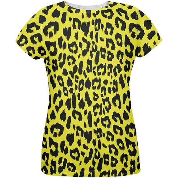 Yellow Cheetah Print All Over Womens T-Shirt - X-Large