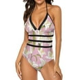thumbnail image 3 of One Piece Swimsuit Women Tummy Control - V Neck Lilies Flowers Light Pink Halter Swim Suits for Women 2025, Padded Full Coverage Bathing Swim Suit for Women, 3 of 7