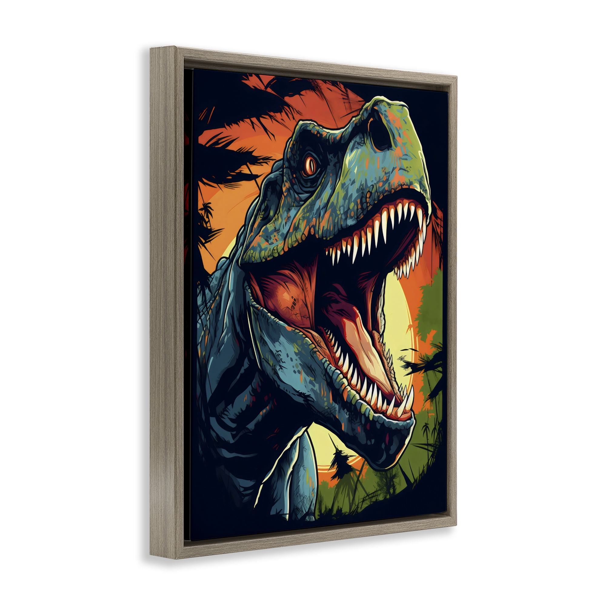 Stupell Industries Dino Roar at Sunset Brown Framed Floater Canvas Wall Art, design by Creative Studio