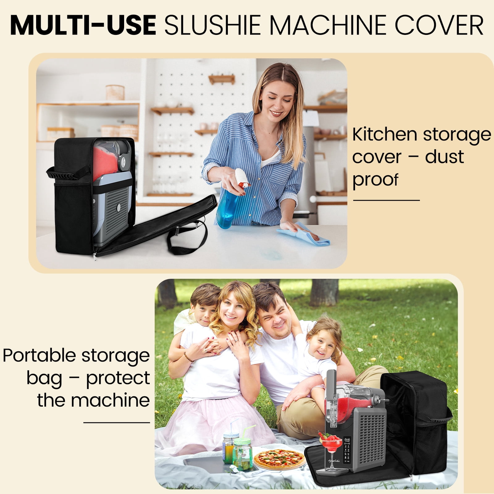 Portable Carrying Bag for Ninja Slushi Machine FS300/FS301 - Dustproof Travel Storage Bag Cover for Slushie Machine (Side-Opening, Black)