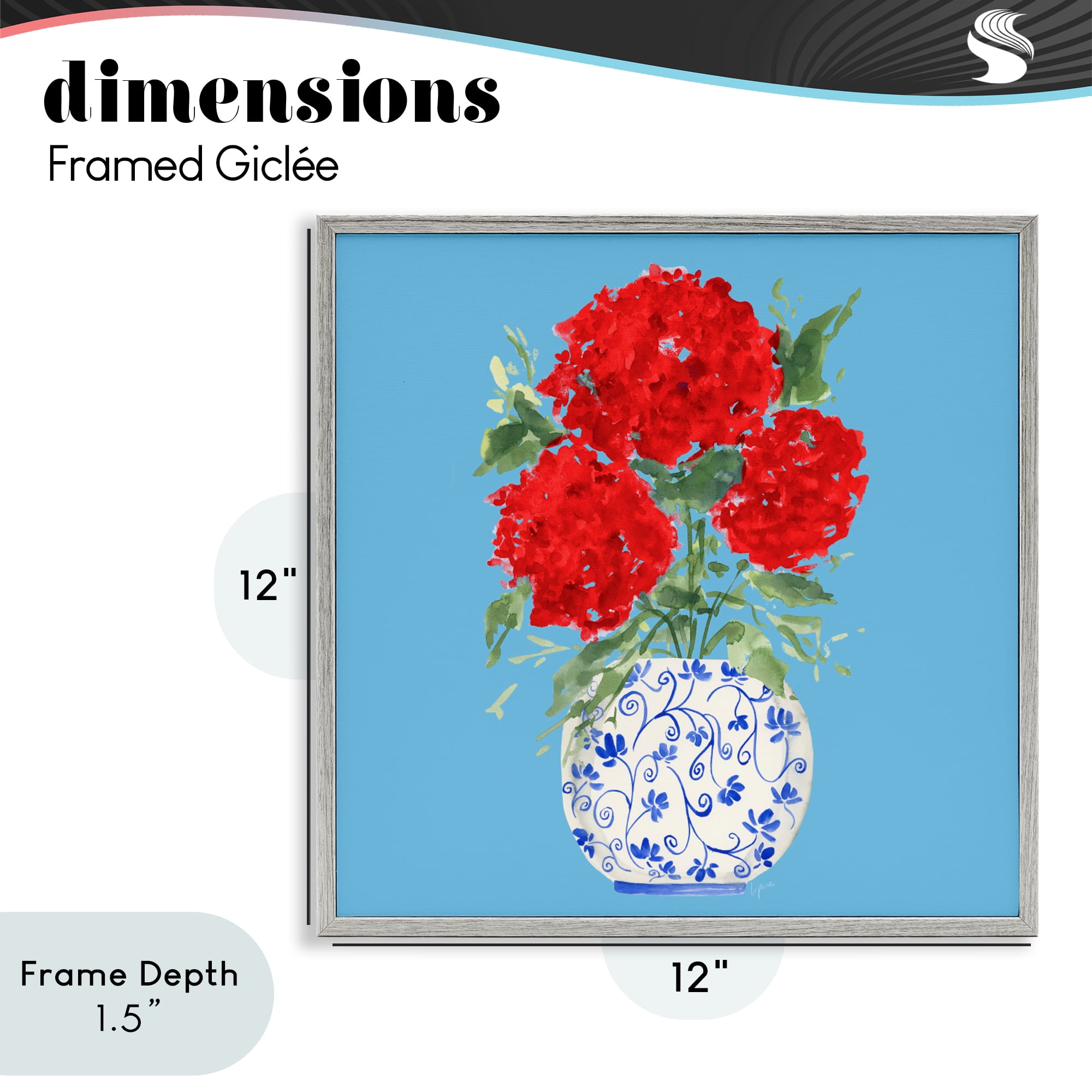 Stupell Industries Bold Red Hydrangea Trio Gray Framed Giclee Art, design by Lucille Price
