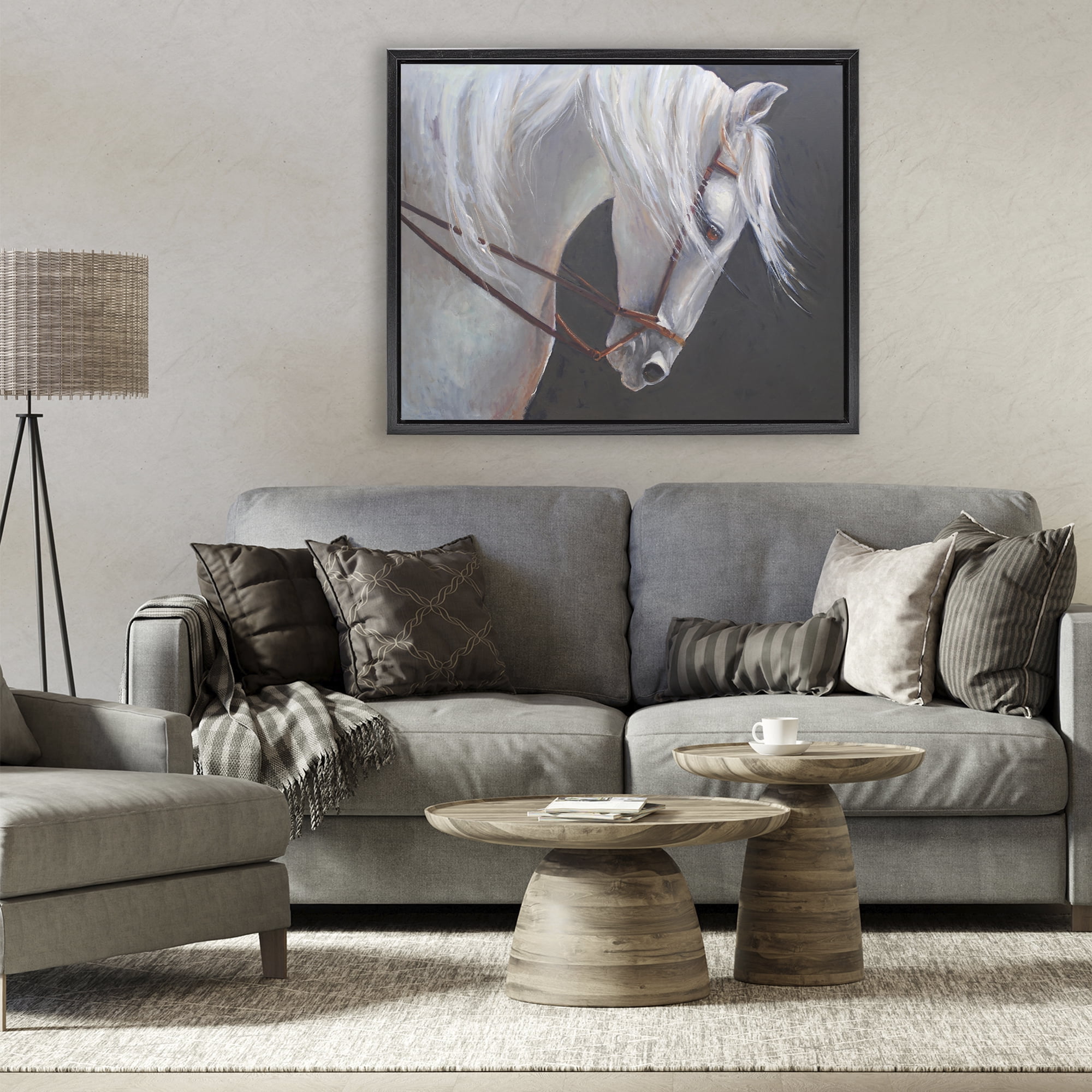 Stupell Industries Majestic White Mare Black Framed Floater Canvas Wall Art, design by Jadei Graphics