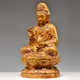 thumbnail image 4 of Camphor wood Guanyin statue, solid wood carving, seated lotus Guanyin Bodhisattva, handicraft, pure wood South China Sea Guanyin., 4 of 4