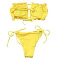 thumbnail image 6 of ZAXARRA Women 2 Piece Strapless Bikini Swimsuits Ruffle Ribbed Bandeau Bikini Set High Cut Bathing Suits, 6 of 7