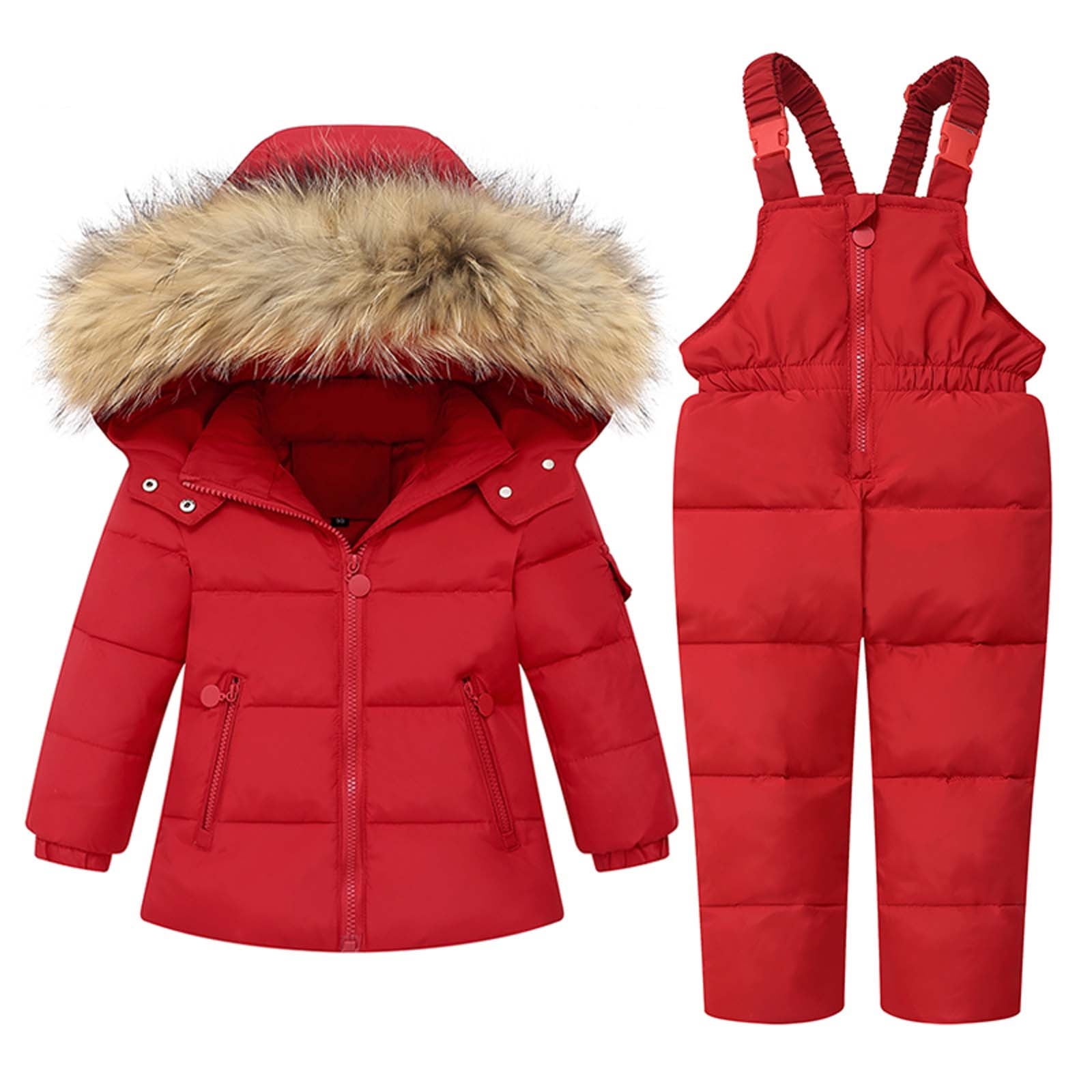 Hjcommed Winter Coats for Kids with Hoods Rompers Suit Winter Windproof Ski Suit Light Puffer Jacket for Baby Boys Girls Infants Toddlers Red L Walmart