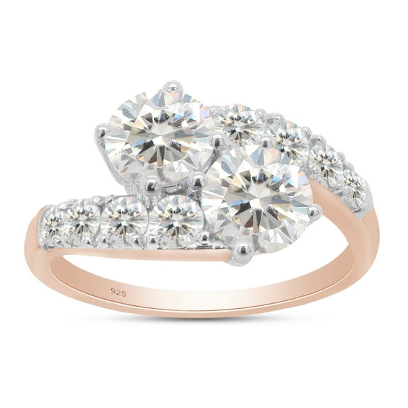 2 Carat Center 6MM Round Cut Lab Created Moissanite Diamond Two Stone Bypass Engagement Ring For Women In 14K Rose Gold Over Sterling Silver (G-H Color, VVS1 Clarity, 2 Cttw)-4