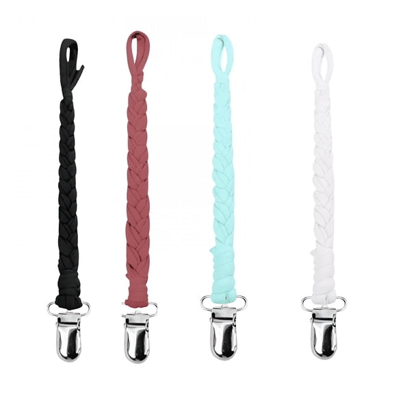 XIRQI 4 Pieces Pacifier Clips for Girls,Braided Design Pacifier Clip,Soft Pacifier Holder for Baby