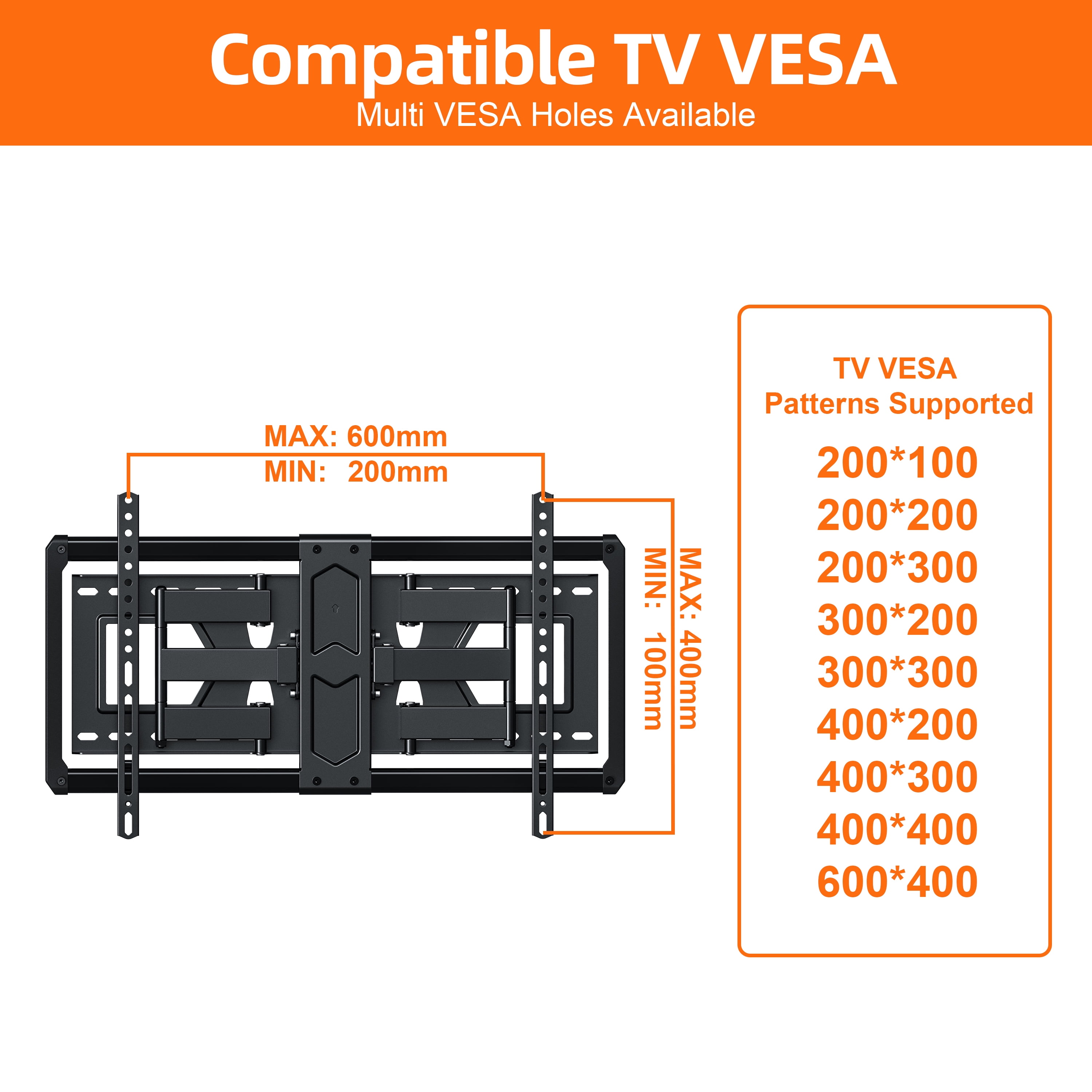 MountLiving Ultra-Slim Full Motion TV Wall Mount for 37-90" Screens, 90° Swivel & ±10° Tilt, Max VESA 600x400mm, up to 120 lbs