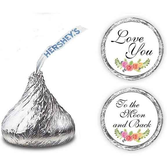 324 Floral Roses Love you to the moon and back. Kisses Wedding Stickers, Chocolate Drops Labels Stickers For Weddings, Bridal Shower Engagement Party Decorations, Favors For Kisses