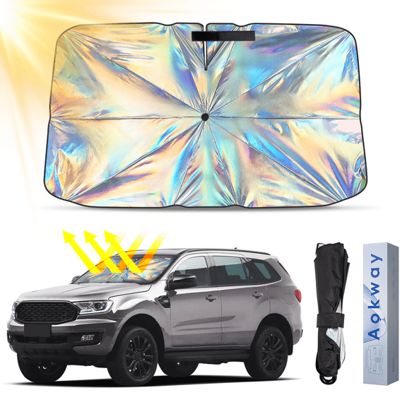 AOKWAY Windshield Sun Shade Umbrella, Foldable Car Sunshade with UV Blocking - Protect Car from Sun Rays & Heat Damage Keep Cool and Protect Interior,Medium (59.1" L x 32.2" W)