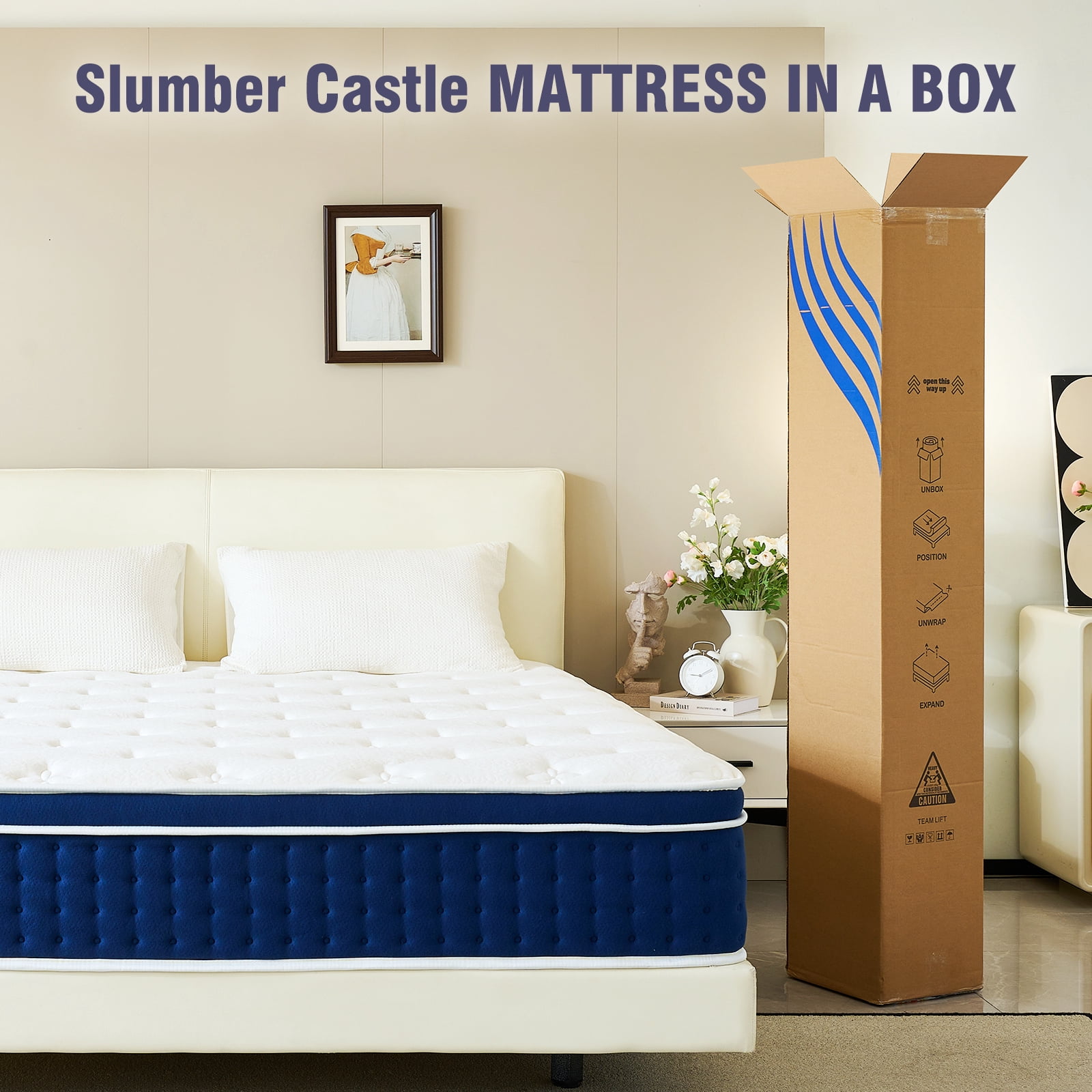 King Mattress 12 inch Medium Firm Hybrid Pocket Spring, Pillow Top Mattress in a Box