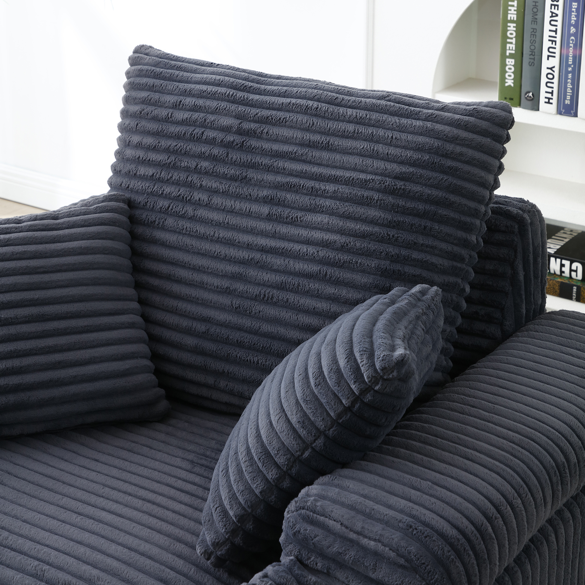 Aukfa Oversized Chaise Lounge Indoor Chair with 2 Cupholders, Storage Ottoman, 3 Pillows, Gray