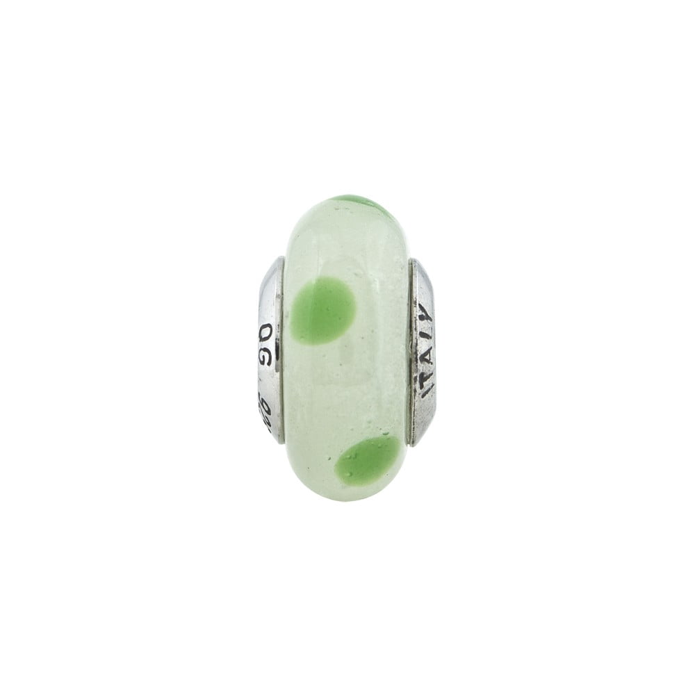 Fancy Bead White Sterling Silver Glass 12.73 mm 7.27 Reflections Lt Green Withgreen Dots Italian Murano Bead