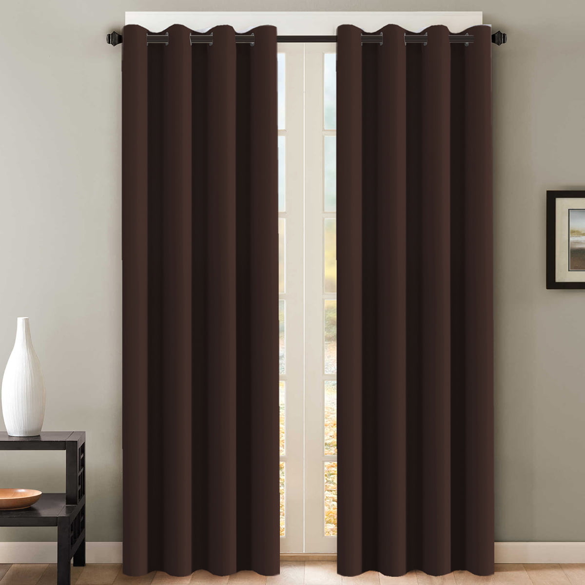 2 Panels Blackout Curtains Top with Magic Stickers Tieback No Need for Poles
