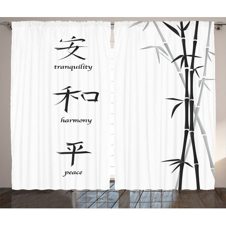 Harmony Bedroom Series (Bamboo House Decor Curtains 2 Panels Set, Illustration Of Chinese Symbols For Tranquility Harmony Peace With Bamboo Pattern, Living Room Bedroom Accessories, By)