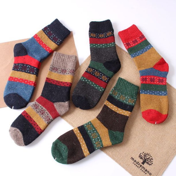 LowProfile Women 5 Pair Vintage Winter Socks Comfortable Cozy Crew Socks Cold Weather Soft Knit Ankle Socks Gift Colors 