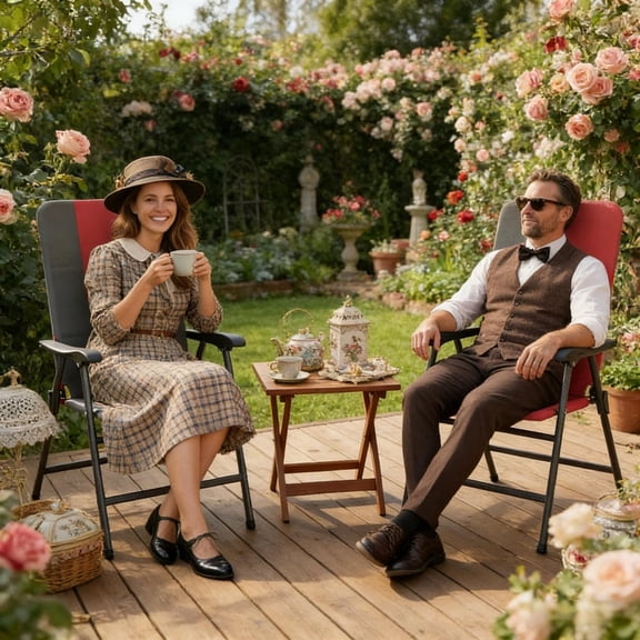 Folding Lawn Chairs Set of 2 – Padded Outdoor Patio Chairs with High Back and Armrests, Portable Camping Chairs for Beach Park Picnic, Supports 264 lbs