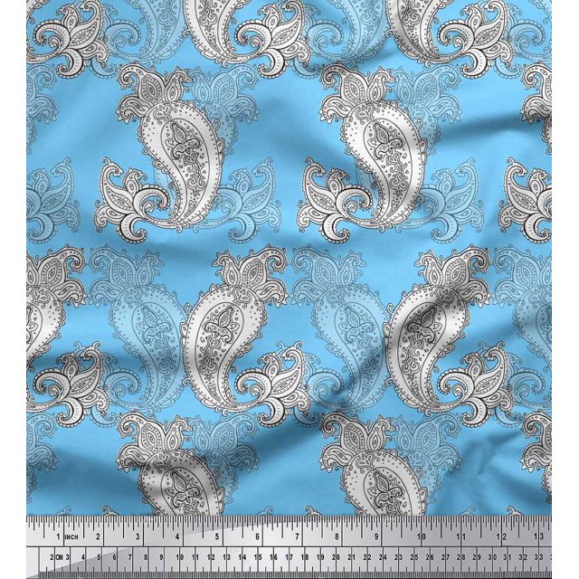 Soimoi Poly Georgette Fabric Black Sketch Paisley Decor Fabric Printed Yard 52 Inch Wide