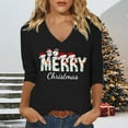 thumbnail image 2 of Fiaer Christmas Merry T Shirts for Women V Neck 3/4 Sleeve Holiday Graphic Tee Fall Loose Fit Plus Size Fashion Casual Tops Black XL, 2 of 4