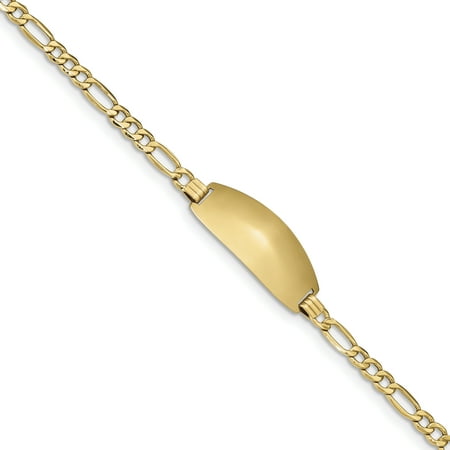 14k Yellow Gold Oval Id Link Figaro Bracelet 7 Inch Fine Jewelry For Women Gift Set