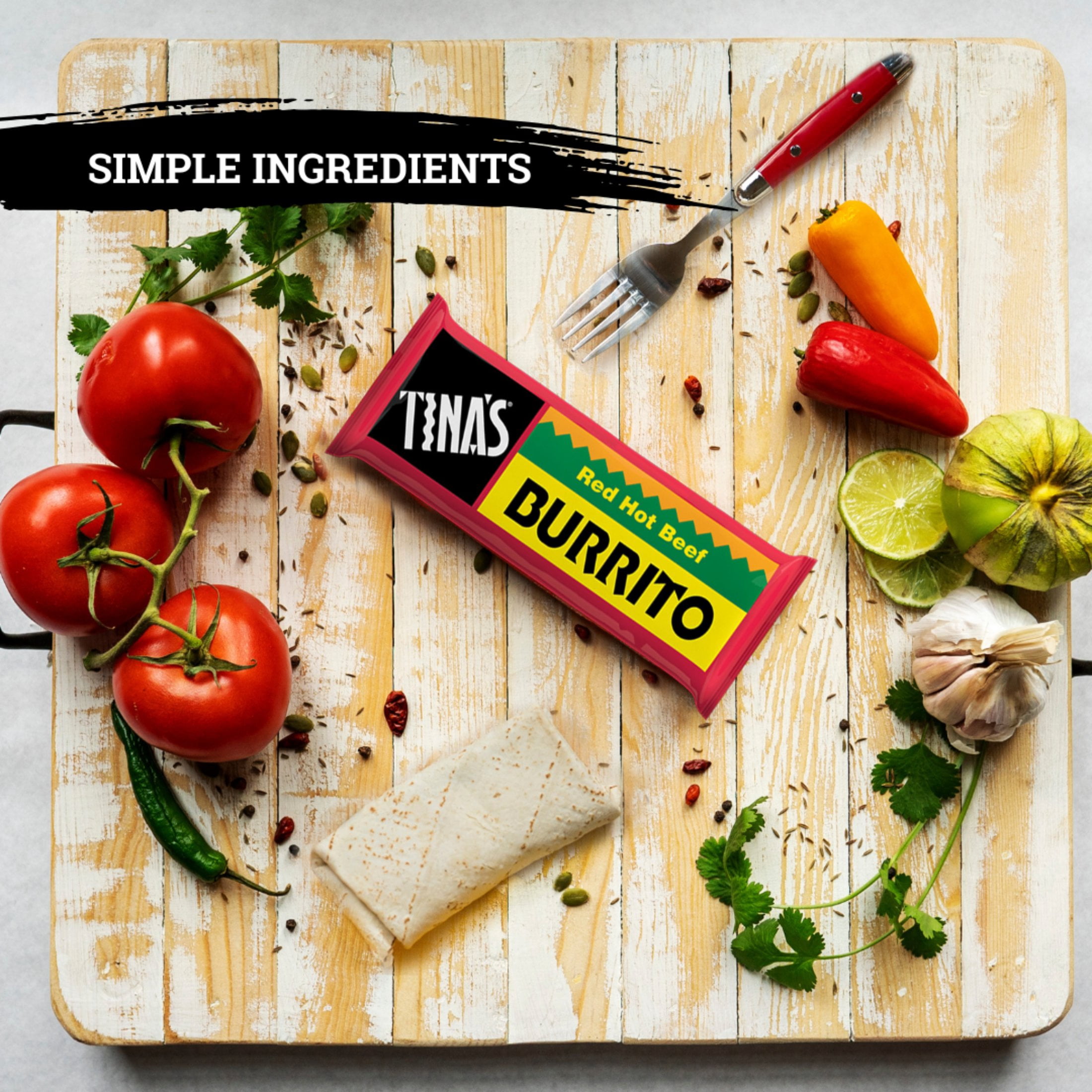 Tina’s Red Hot Beef Burrito, Frozen Microwave Meal Snack, 4 oz Single Serve, High Protein, Everyday Value