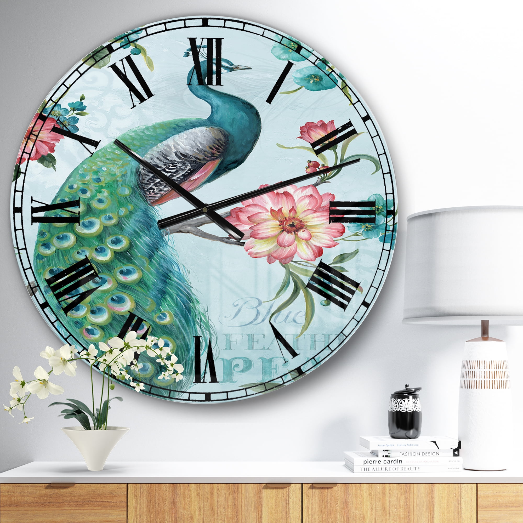 Designart 'Handpainted Peacock ' Traditional wall clock
