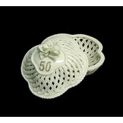 50th Wedding Anniversary White Porcelain Keepsake Trinket Box #42653