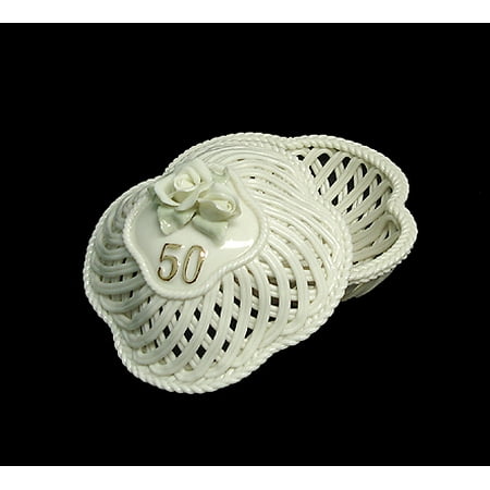 Porcelain Heart Keepsake Box - 50th Wedding Anniversary White Porcelain Keepsake Trinket Box #42653
