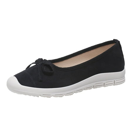 

Women Walking Shoes Fashion Autumn Women Casual Shoes Low Heel Thick Sole Solid Color Round Toe Bow Knots Comfortable Slip On casual shoes for Women cloth Black