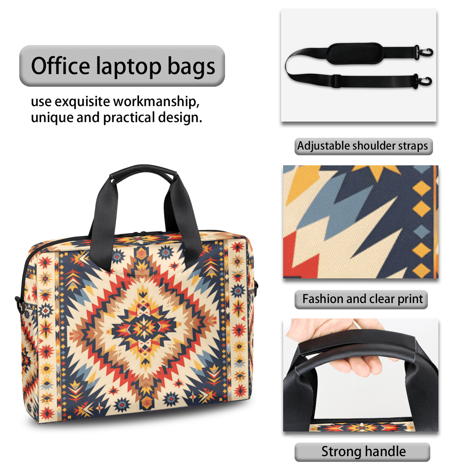 Herdesigns Aztec Geometric Stripes Laptop Bag for Women Men, Computer Case Briefcase Messenger Bags, 15-15.6 inch Laptop Sleeve Shoulder Bag