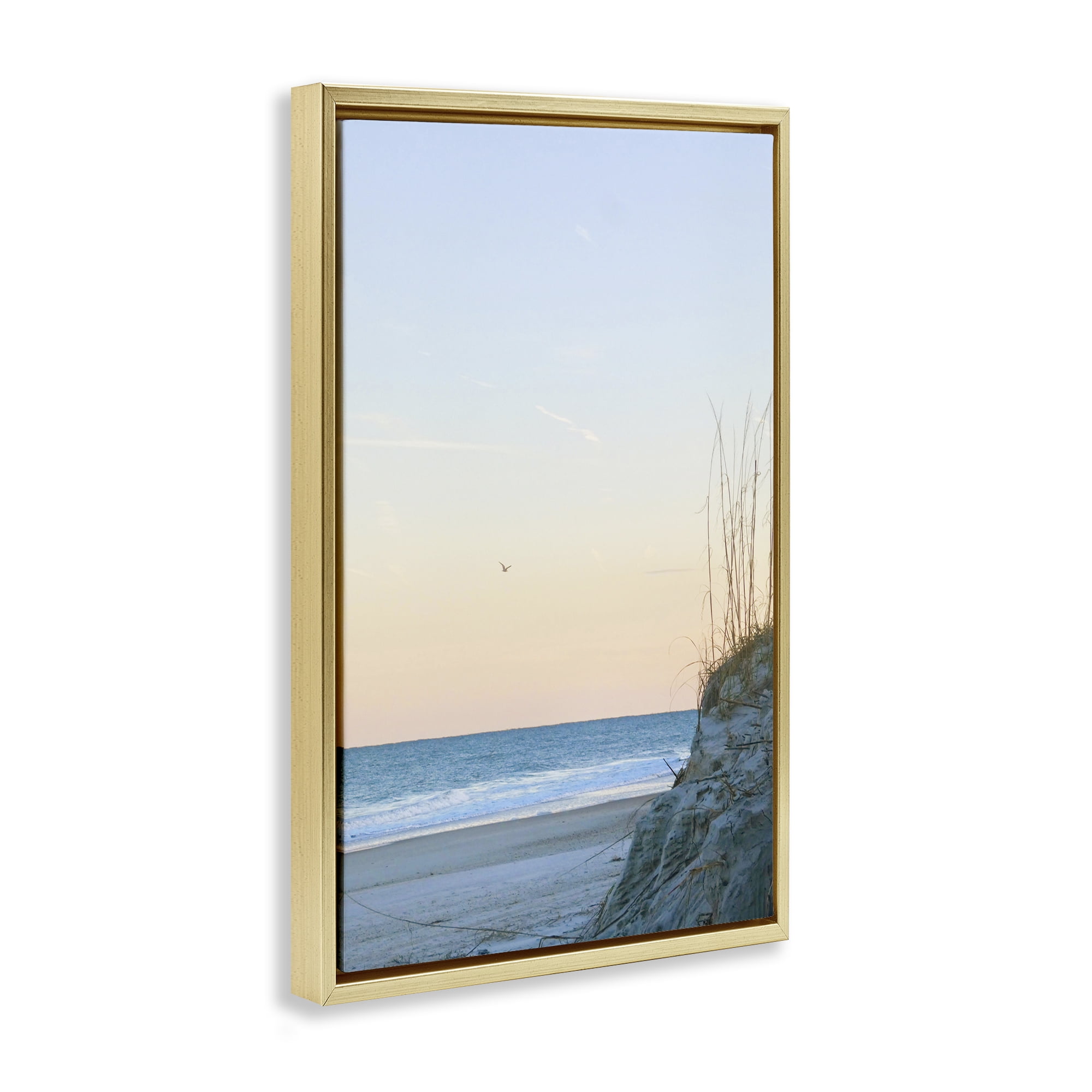 Stupell Industries Serene Beach Sunset Landscape Photography Gold Floater Framed Canvas Art Print Wall Art, 17 x 25