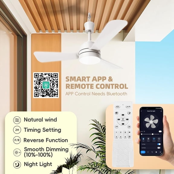 28 Inch Portable Ceiling Fan with Light and Remote Control, White LED Hanging Fan for Bed Camping Outdoor Indoor