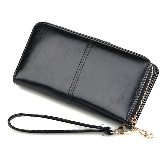 DECORNIJIA Women's Fashion PU Wallet with Lanyard for Cards Cash Coins and Checkbook Black