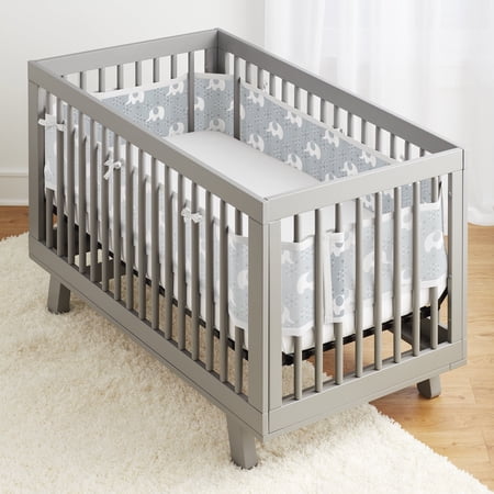 BreathableBaby® Classic Breathable® Mesh Crib Liner- Peaceful Elephant Gray